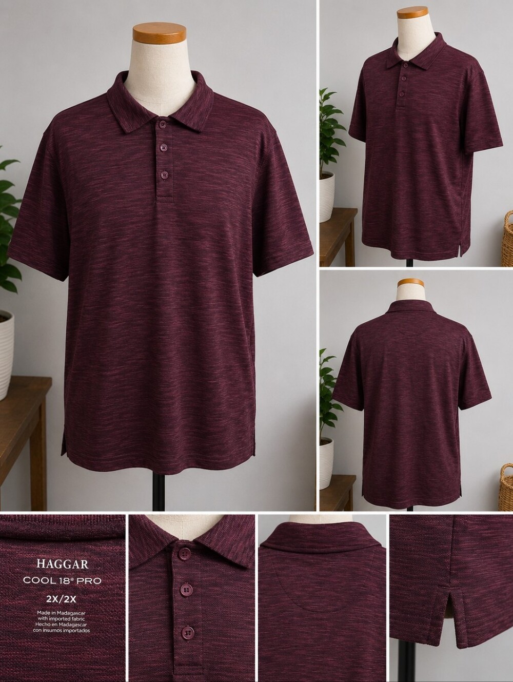 Haggar Cool 18 Pro Polo Shirt Burgundy Performance XXL